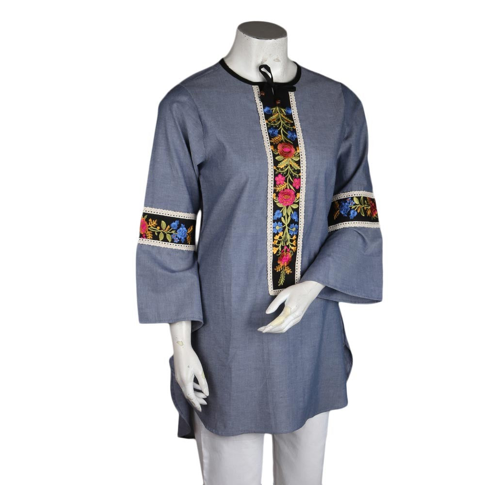Women's Embroidered Kurti - Grey - test-store-for-chase-value