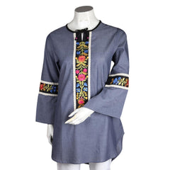 Women's Embroidered Kurti - Dark Grey - test-store-for-chase-value