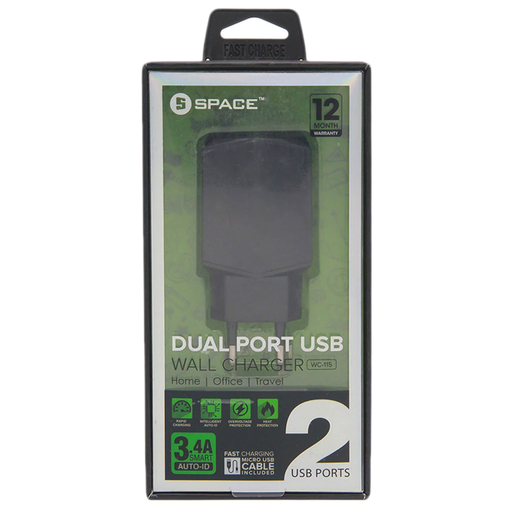 Space Dual Port USB Wall Charger WC-115, Home & Lifestyle, Mobile Charger, Chase Value, Chase Value