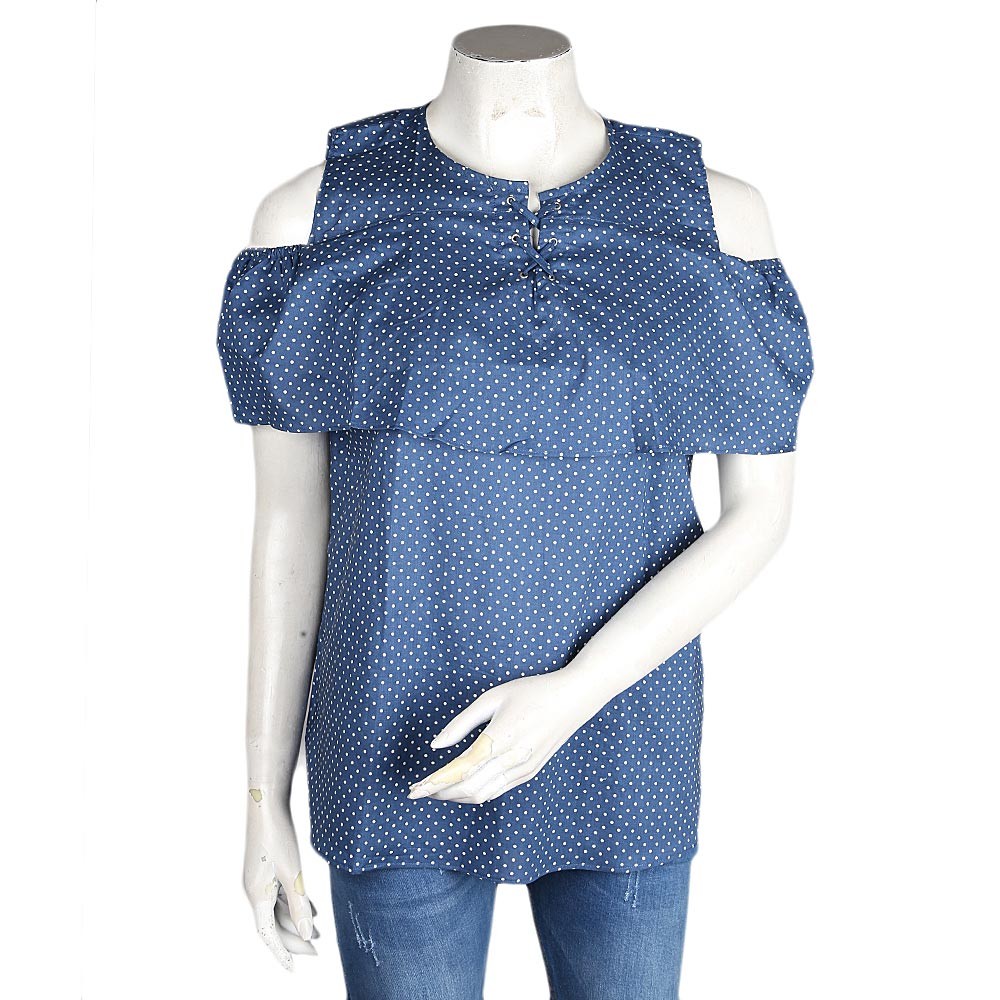 Women's Cut Out Shoulder Top - Navy Blue - Navy/Blue - test-store-for-chase-value