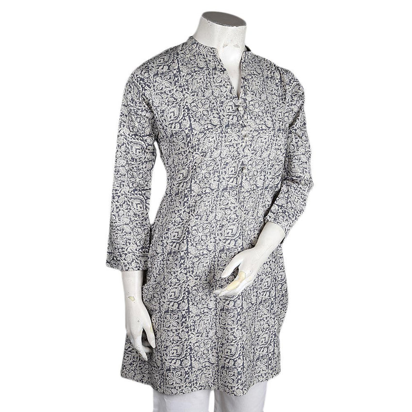 Women's Printed Cotton Kurti - Grey - test-store-for-chase-value