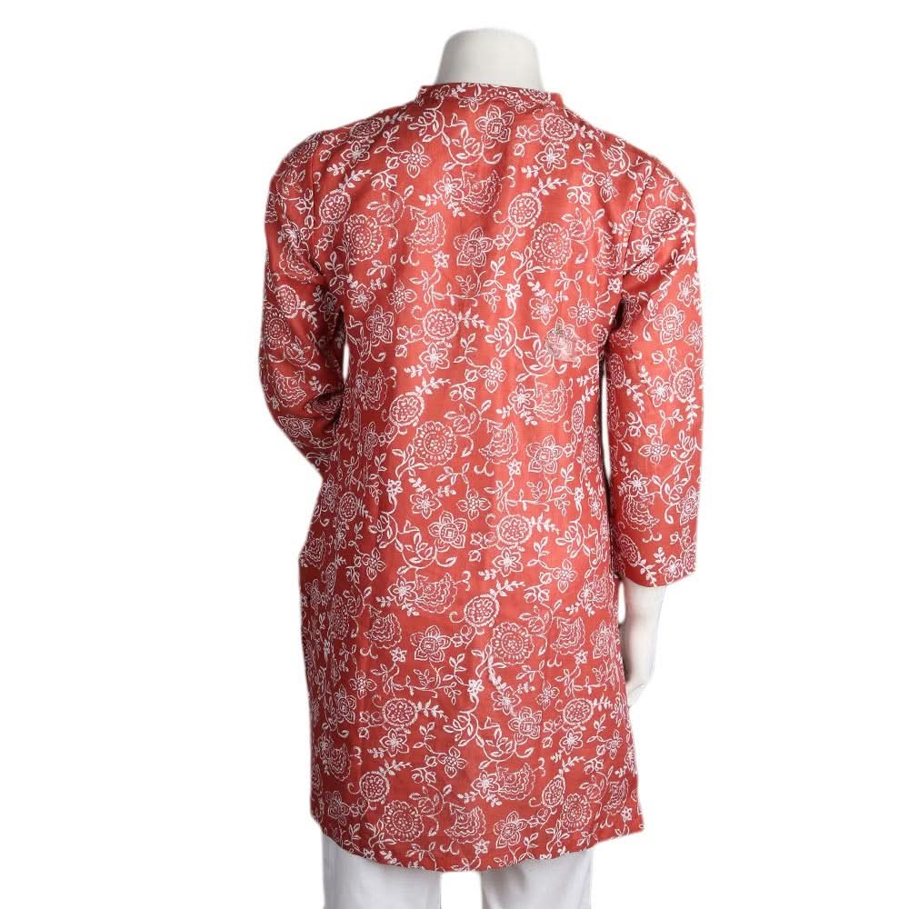Women's Printed Cotton Kurti - Rust - test-store-for-chase-value