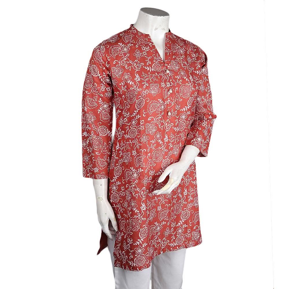 Women's Printed Cotton Kurti - Rust - test-store-for-chase-value
