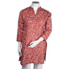 Women's Printed Cotton Kurti - Rust - test-store-for-chase-value