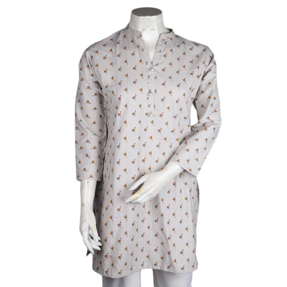 Women's Printed Cotton Kurti - Light Grey - test-store-for-chase-value