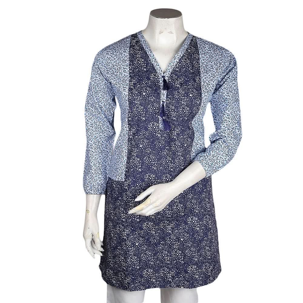 Women's Printed Cotton Kurti - Navy Blue - Navy/Blue - test-store-for-chase-value