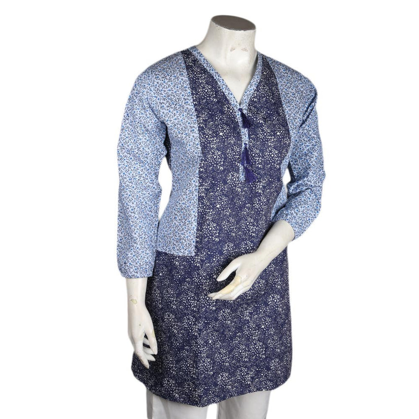 Women's Printed Cotton Kurti - Navy Blue - Navy/Blue - test-store-for-chase-value