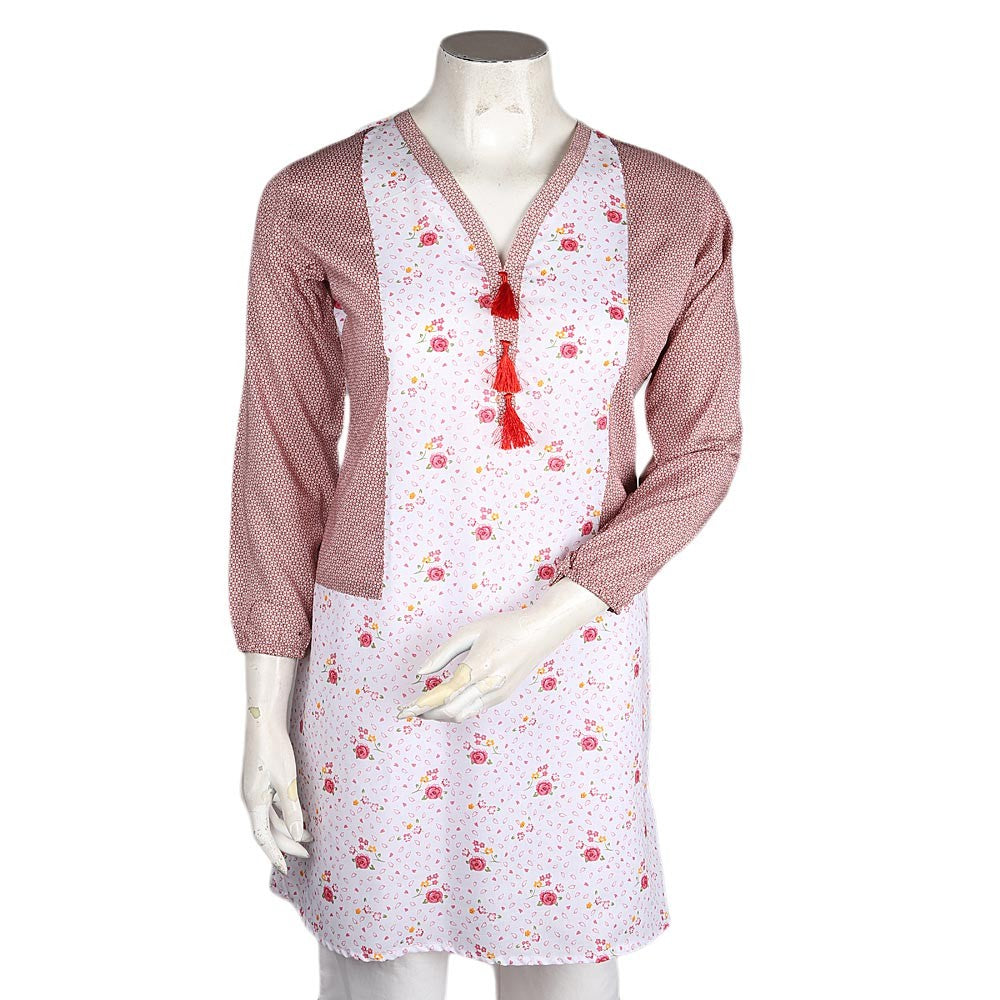 Women's Printed Cotton Kurti - Peach - test-store-for-chase-value
