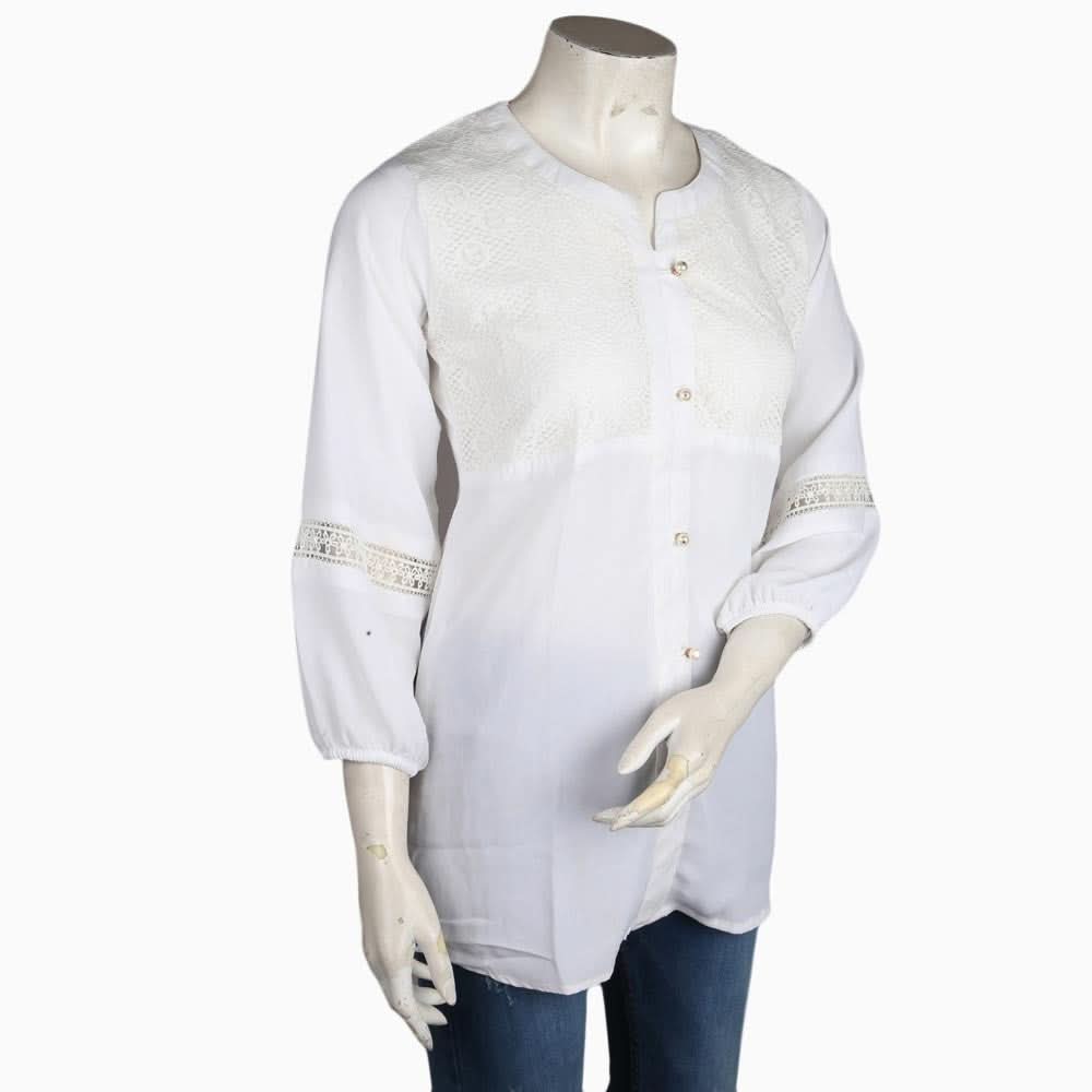 Women's Chiffon Net Top - White - test-store-for-chase-value