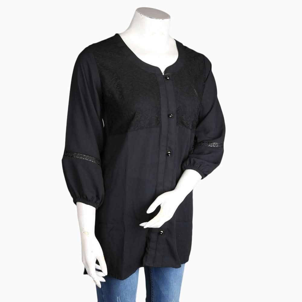 Women's Chiffon Net Top - Black - test-store-for-chase-value