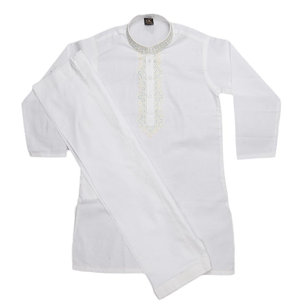Boys Embroidered Kameez Shalwar - White - test-store-for-chase-value