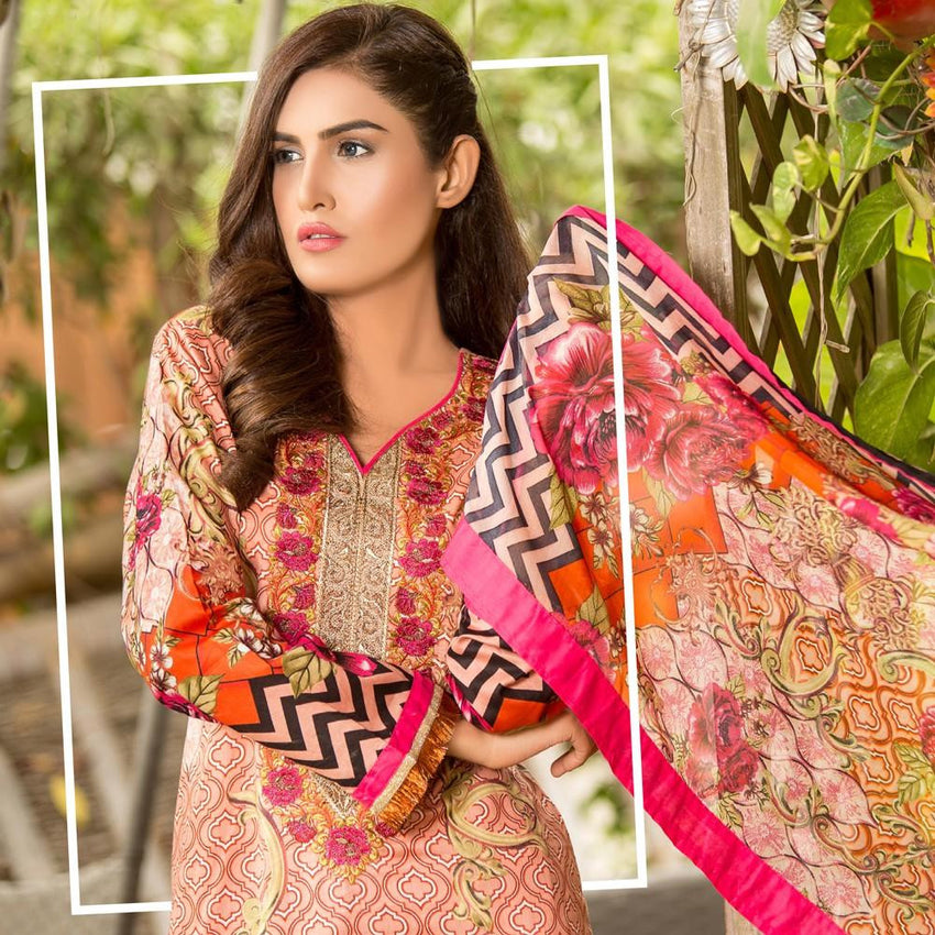 Iraar Floral Embroidered Cambric Suit - 3B - test-store-for-chase-value