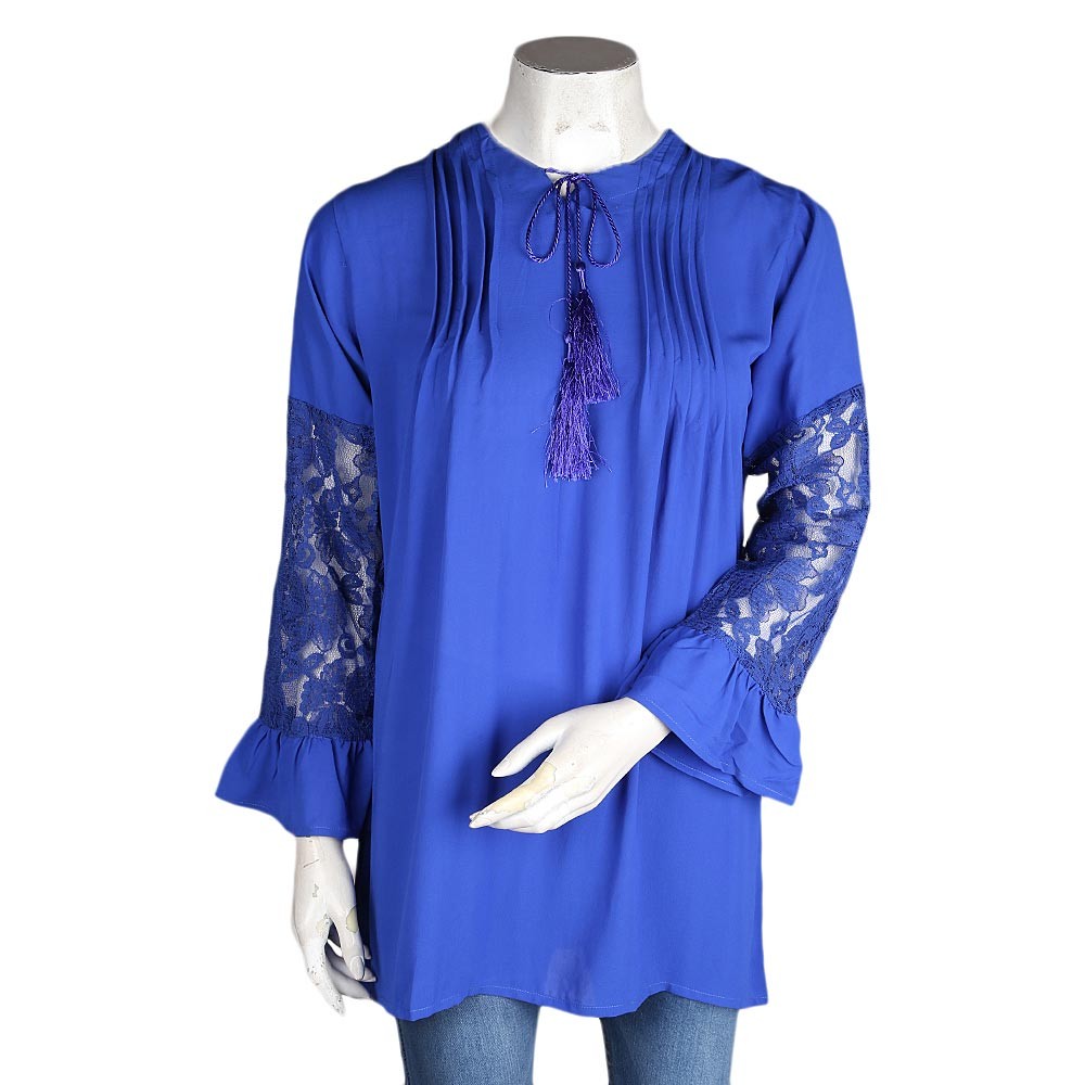 Women's Pleated Western Top - Blue - test-store-for-chase-value
