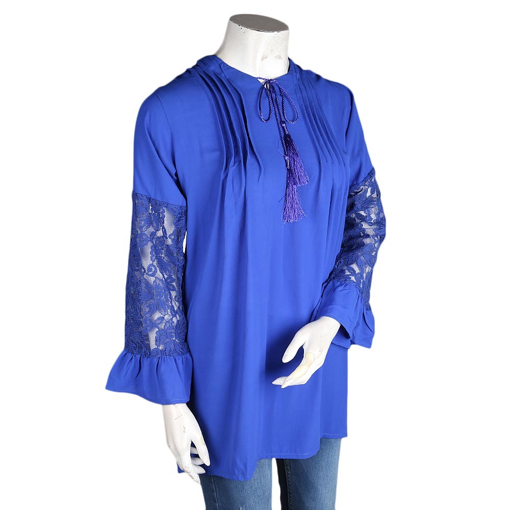 Women's Pleated Western Top - Blue - test-store-for-chase-value