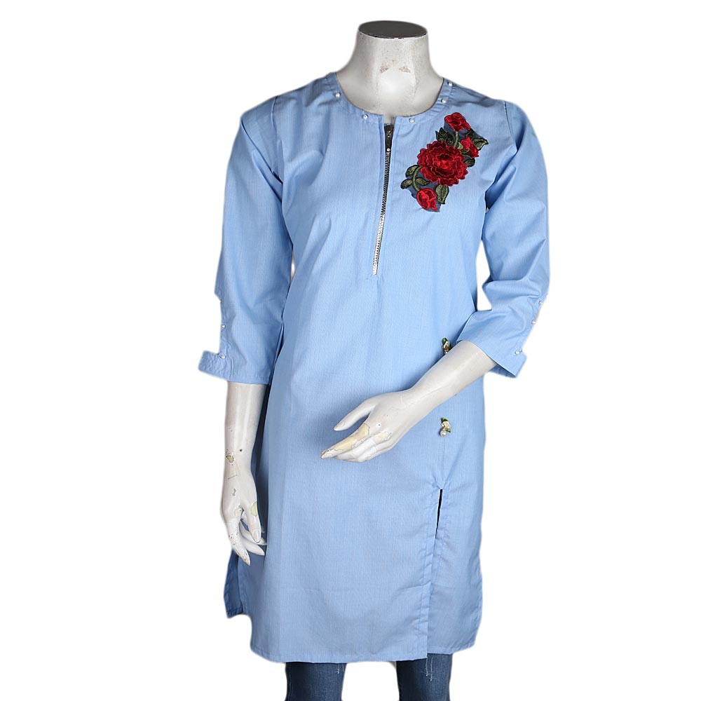 Women's Flower Kurti - Light Blue - test-store-for-chase-value