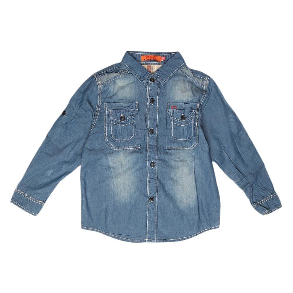 Boys Full Sleeves Denim Shirt - Blue - test-store-for-chase-value
