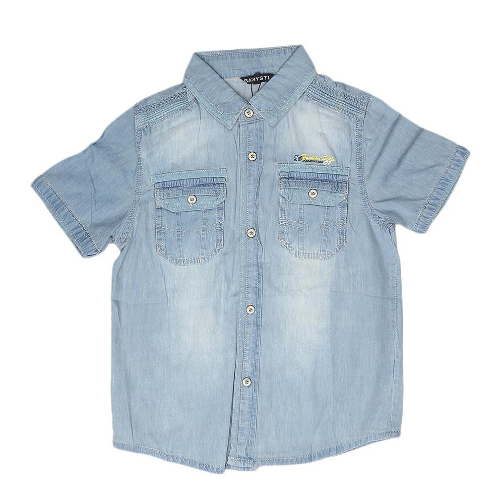 Boys Half Sleeves Denim Shirt - Light Blue - test-store-for-chase-value