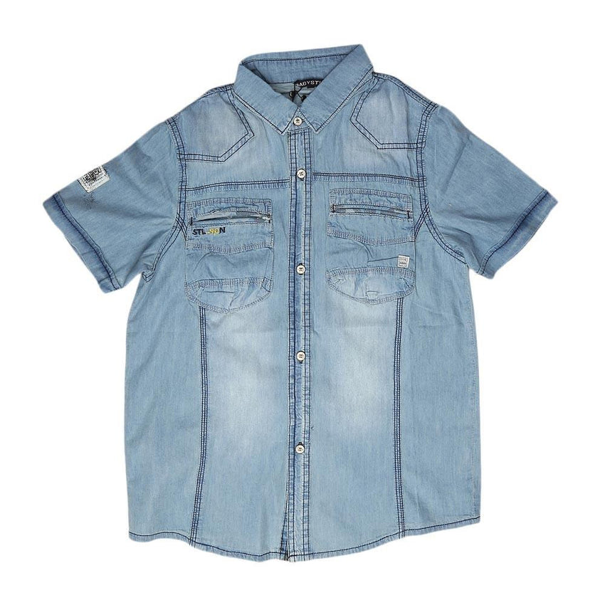 Boys Half Sleeves Denim Shirt - Light Blue - test-store-for-chase-value