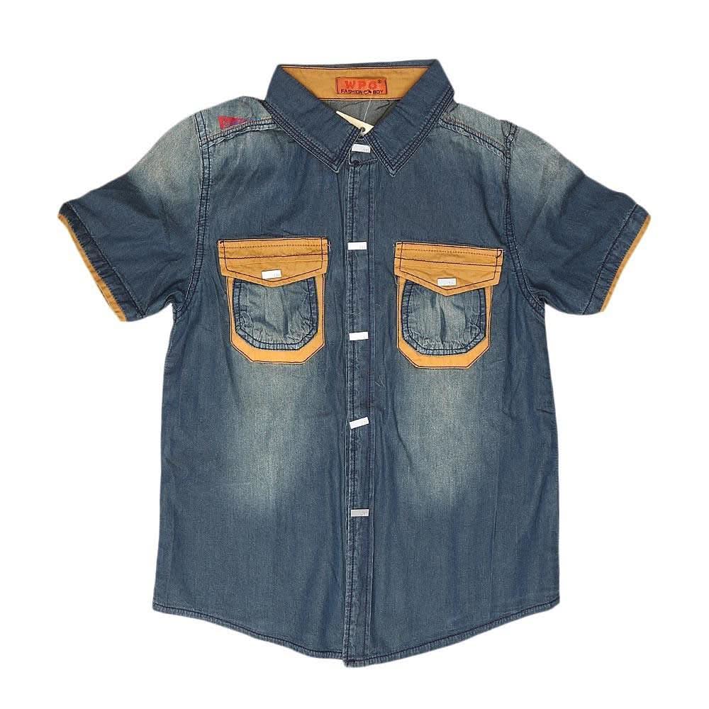Boys Half Sleeves Denim Shirt - Blue - test-store-for-chase-value