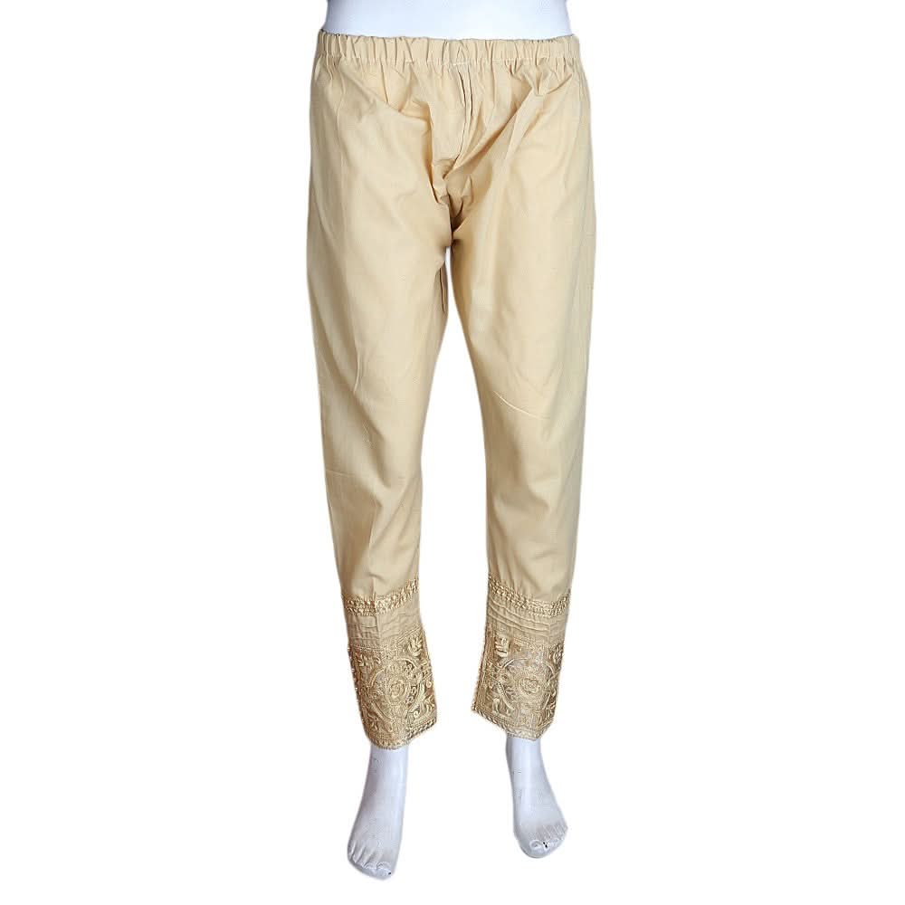 Women's Embroidered Cutwork Trouser - Golden - test-store-for-chase-value