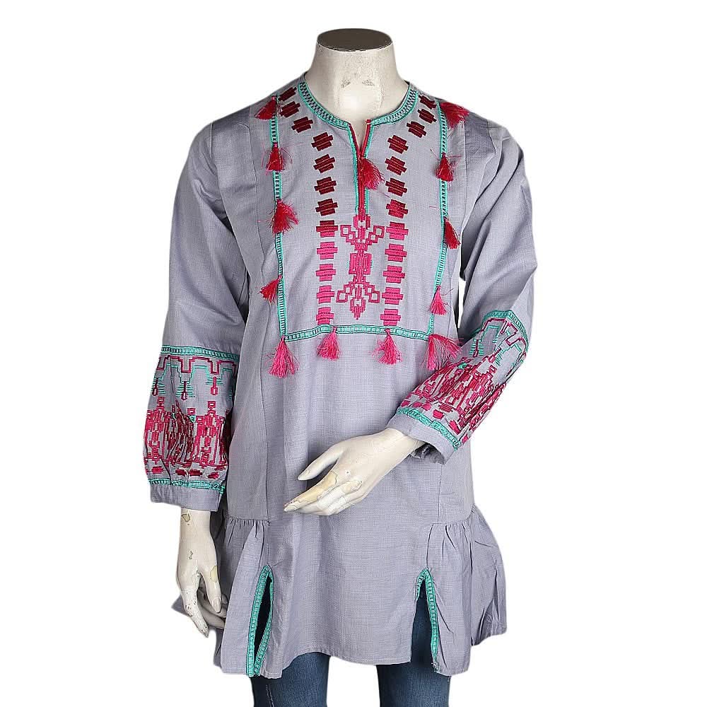 Women's Embroidered Top - Light Grey - test-store-for-chase-value