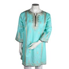 Women's Embroidered Jhabla - Cyan - test-store-for-chase-value