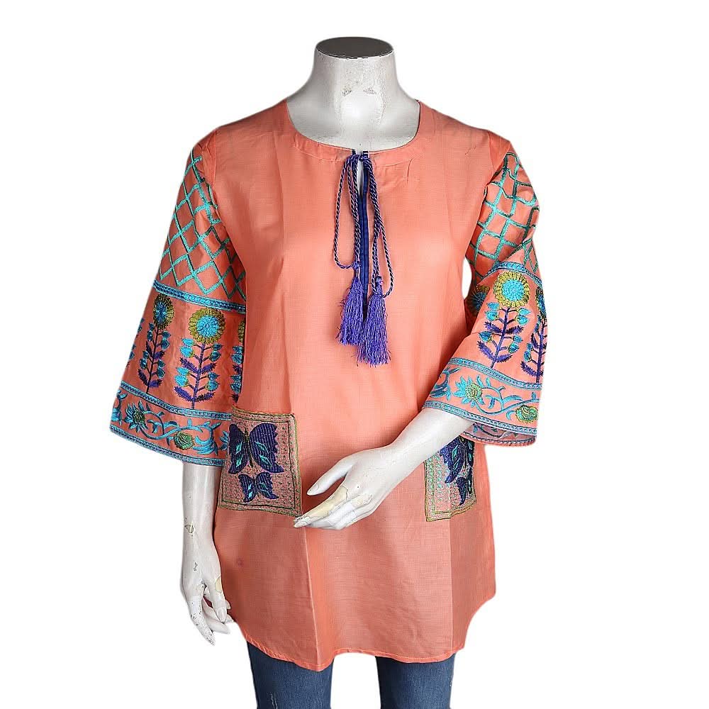 Women's Embroidered Top - Peach - test-store-for-chase-value