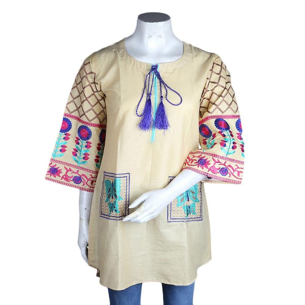 Women's Embroidered Top - Beige - test-store-for-chase-value