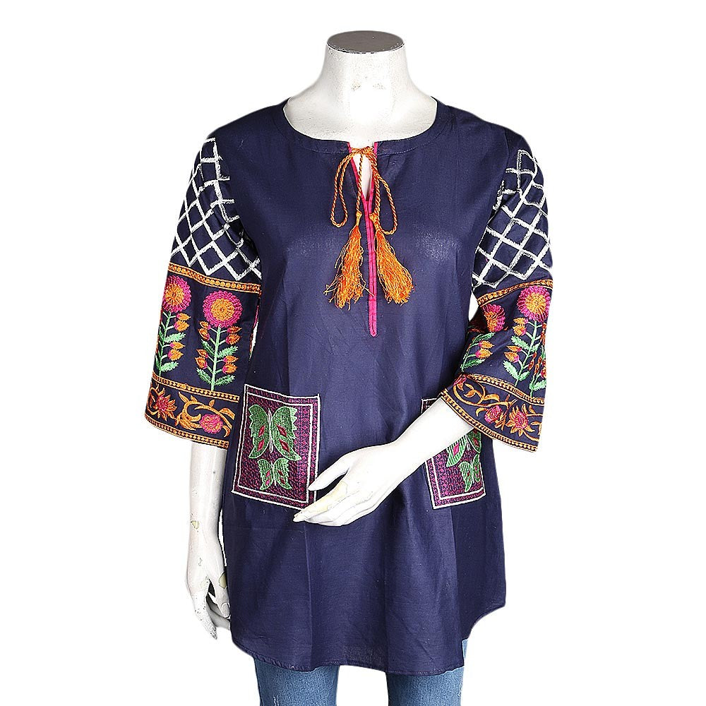 Women's Embroidered Top - Navy Blue - Navy/Blue - test-store-for-chase-value