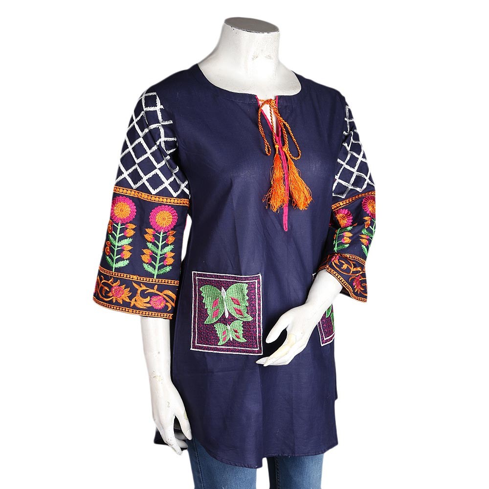 Women's Embroidered Top - Navy Blue - Navy/Blue - test-store-for-chase-value