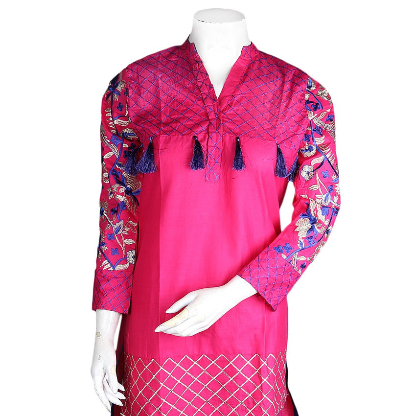 Women's Embroidered 2 Pcs Cotton Suit - Pink - test-store-for-chase-value