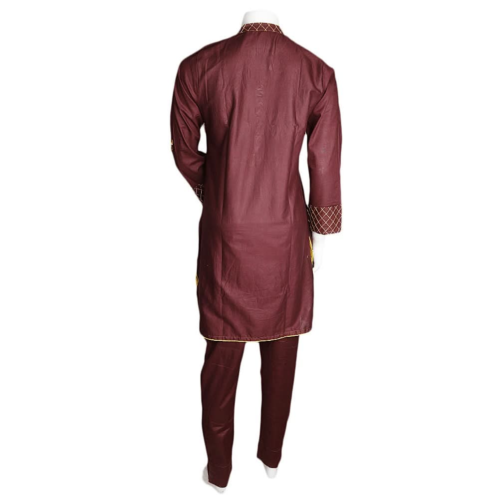 Women's Embroidered 2 Pcs Cotton Suit - Dark Brown - test-store-for-chase-value