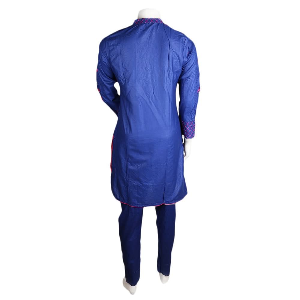 Women's Embroidered 2 Pcs Cotton Suit - Blue - test-store-for-chase-value