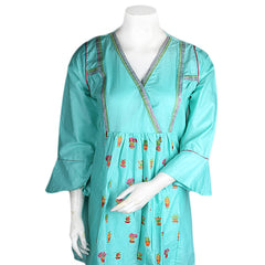 Women's Embroidered 2 Pcs Cotton Suit - Cyan - test-store-for-chase-value