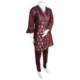 Women's Embroidered 2 Pcs Cotton Suit - Dark Brown - test-store-for-chase-value