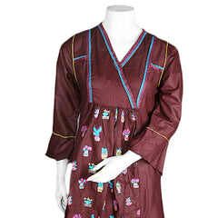 Women's Embroidered 2 Pcs Cotton Suit - Dark Brown - test-store-for-chase-value