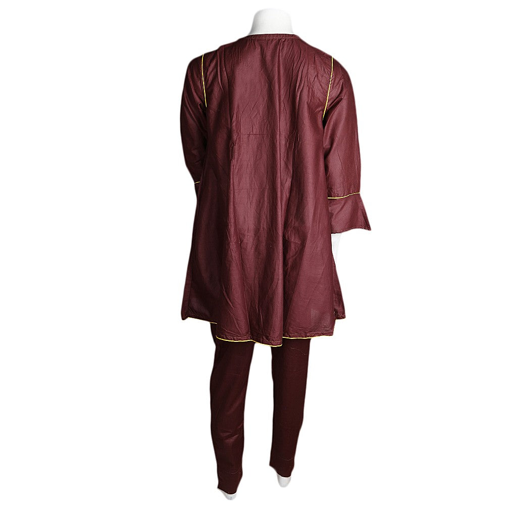 Women's Embroidered 2 Pcs Cotton Suit - Dark Brown - test-store-for-chase-value