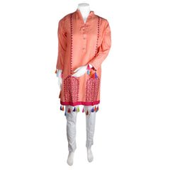 Women's Embroidered 2 Pcs Cotton Suit - Peach - test-store-for-chase-value