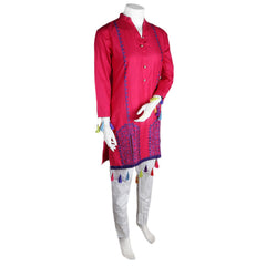 Women's Embroidered 2 Pcs Cotton Suit - Dark Pink - test-store-for-chase-value