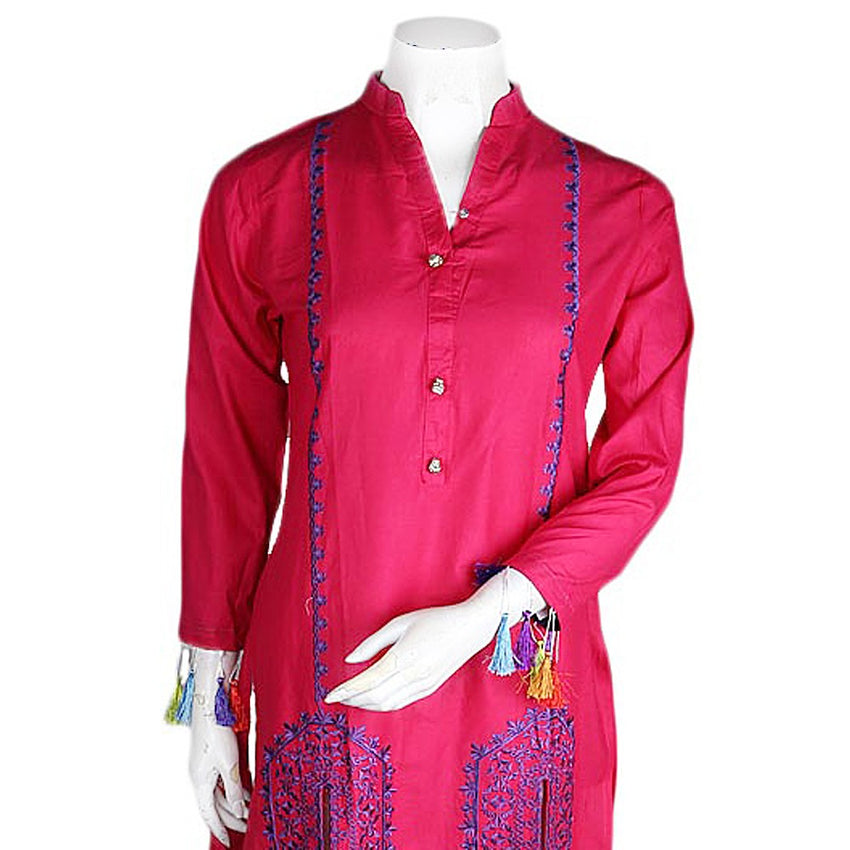 Women's Embroidered 2 Pcs Cotton Suit - Dark Pink - test-store-for-chase-value
