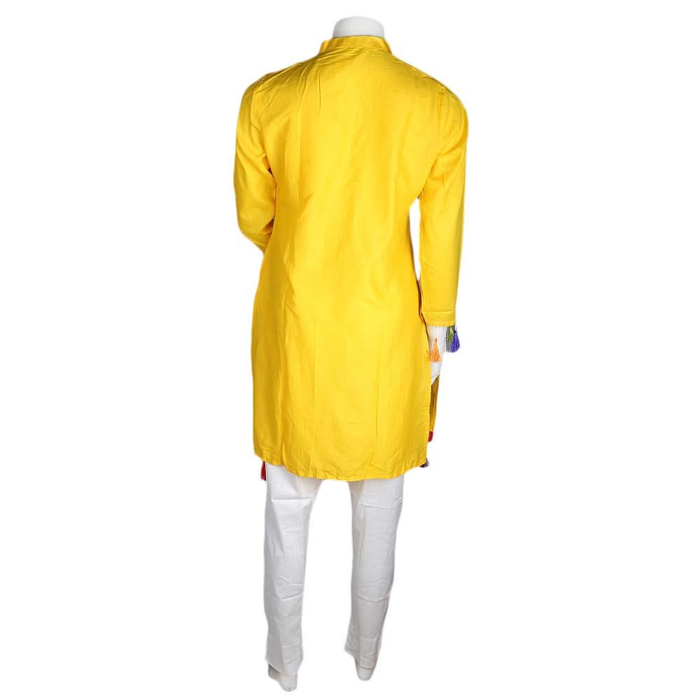 Women's Embroidered 2 Pcs Cotton Suit - Yellow - test-store-for-chase-value
