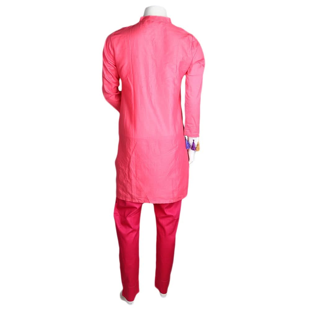 Women's Embroidered 2 Pcs Cotton Suit - Pink - test-store-for-chase-value