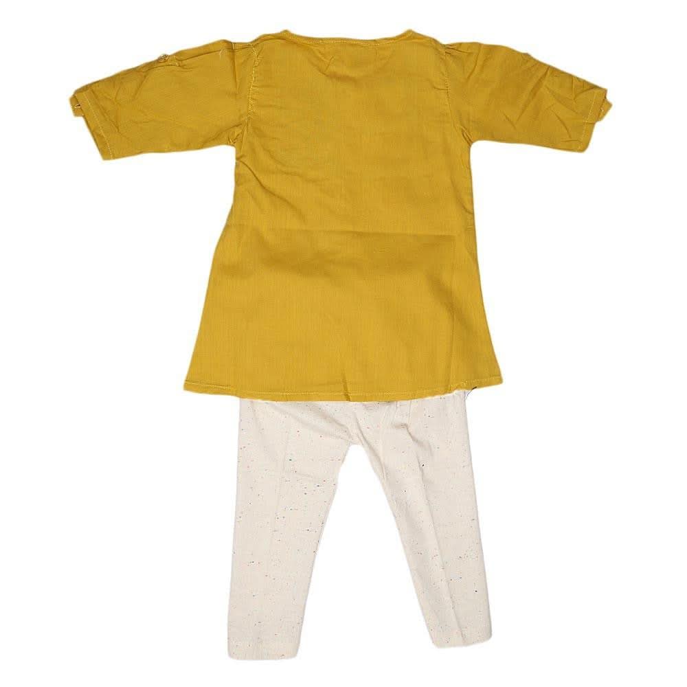 Newborn Girls Embroidered Frock Suit - Mustard - test-store-for-chase-value