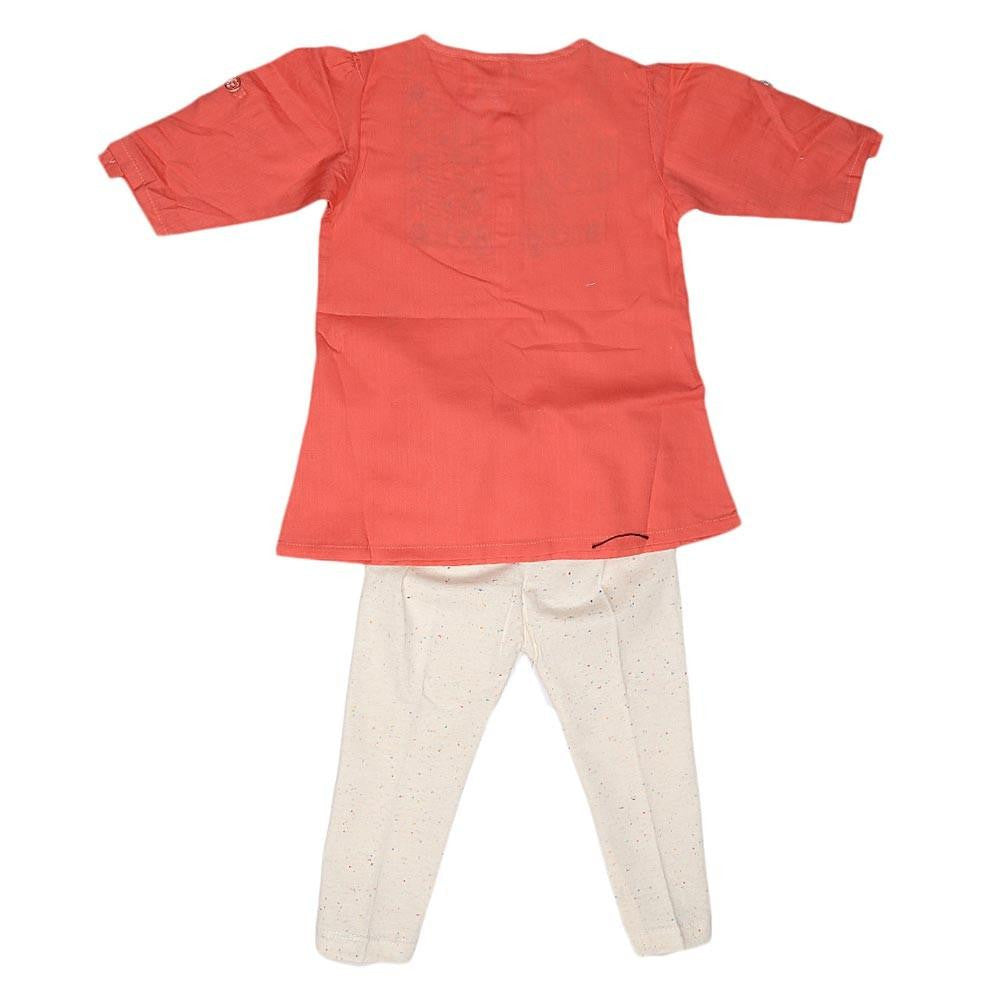 Newborn Girls Embroidered Frock Suit - Peach - test-store-for-chase-value