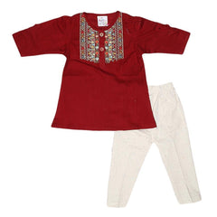 Newborn Girls Embroidered Frock Suit - Maroon - test-store-for-chase-value