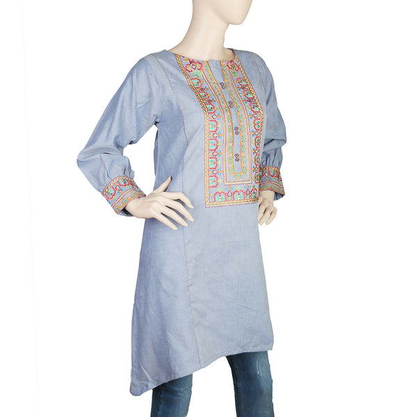 Women's Embroidered Kurti -Steel-Blue, Women, Ready Kurtis, Chase Value, Chase Value