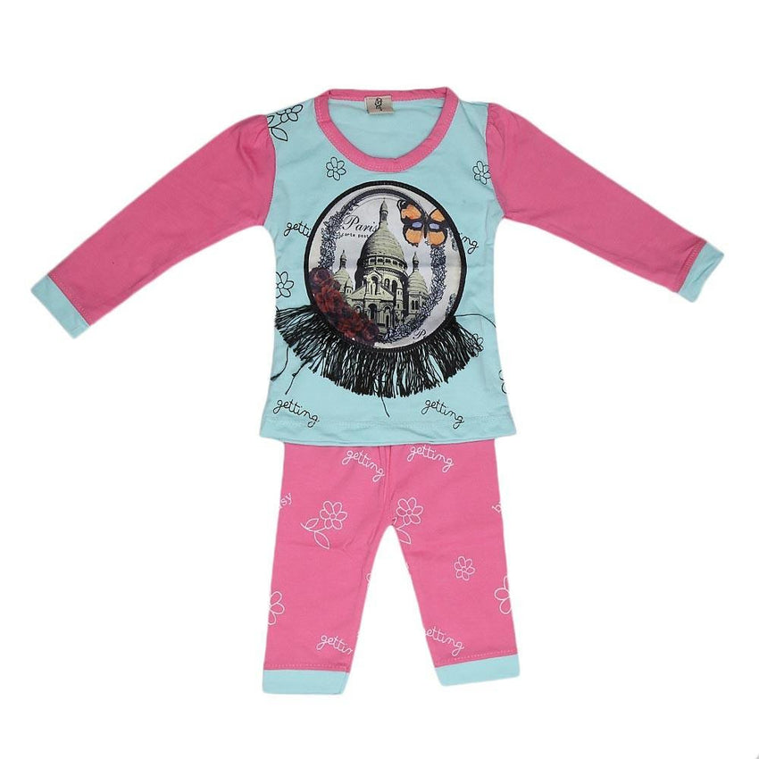 Newborn Girls Printed Suit - Cyan - test-store-for-chase-value