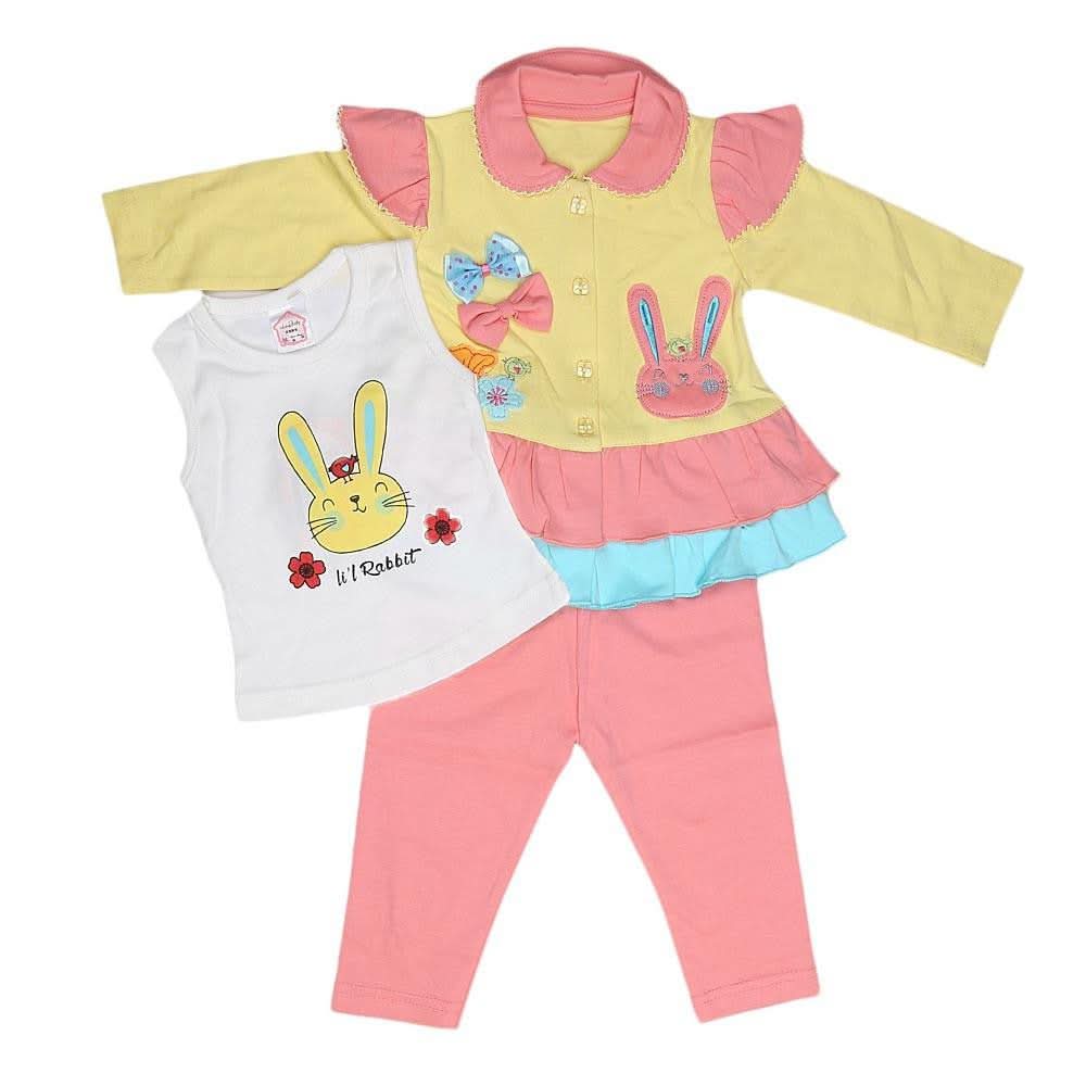 Newborn Girls Full Sleeves 3 Piece Suit - Yellow - test-store-for-chase-value