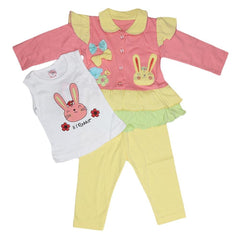 Newborn Girls Full Sleeves 3 Piece Suit - Peach - test-store-for-chase-value