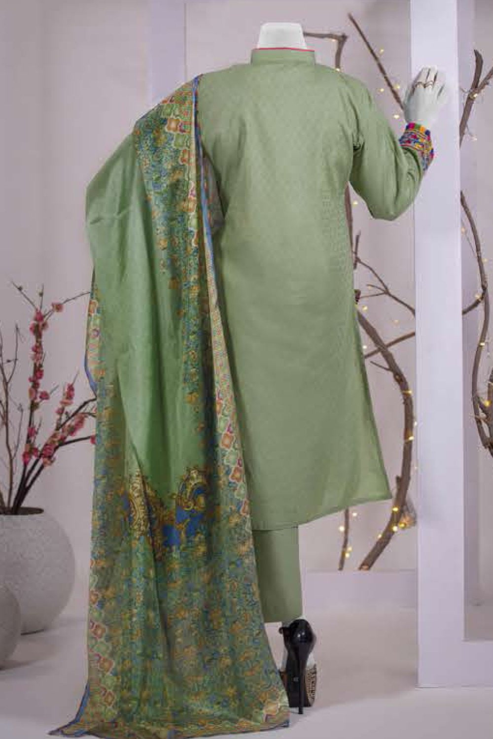 Eminent Jacquard 3 Piece Suit - Green Volutes - test-store-for-chase-value